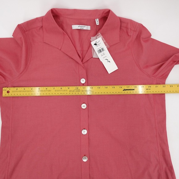 Foxcroft Shirt Womens 14 Red Pandora 3/4 Sleeve Button Front Designer - Picture 7 of 12
